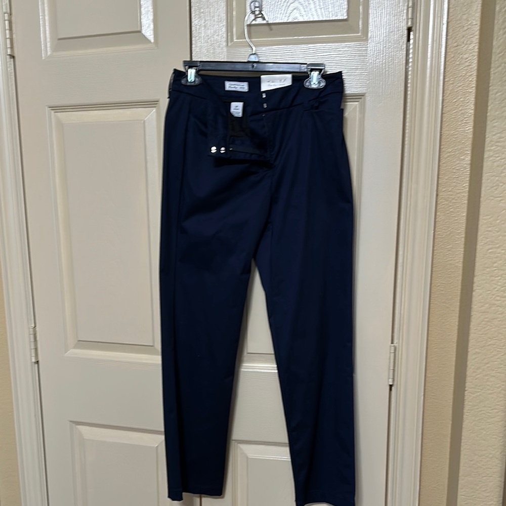 Blue Dress Pants with Tapered Fit and Elastic Waistband